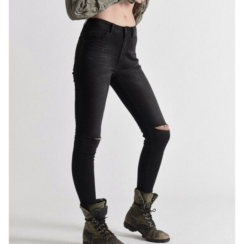 One x One Teaspoon Freebird II Distressed Black Skinny Jeans Women's 25 - Picture 2 of 7